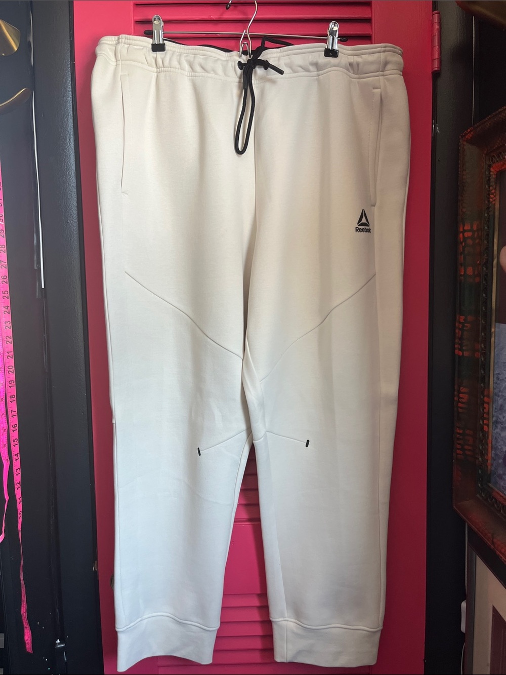 Reebok Cream Jogger Sweatpants with Black Drawstring